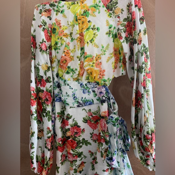 ❗️SALE❗️Zimmerman White Ruffled Floral-print Linen Mini Dress - Picture 5 of 7